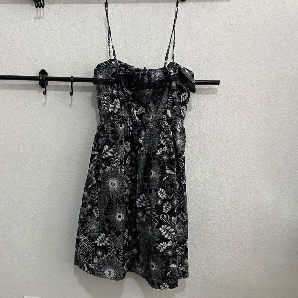 Black and White SO Mini Dress Size Large with Lace Ruffle